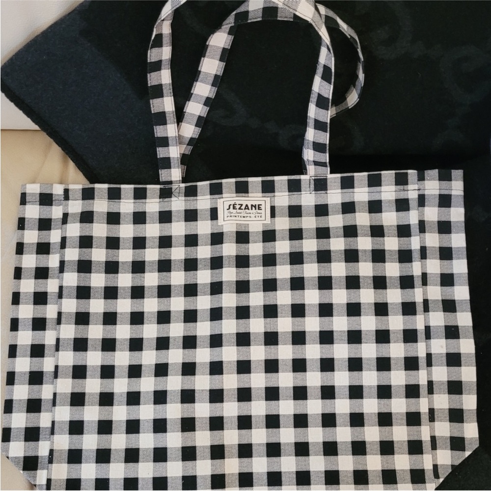 Sezane Vichy tote, Black and White Checkered Tote Bag
